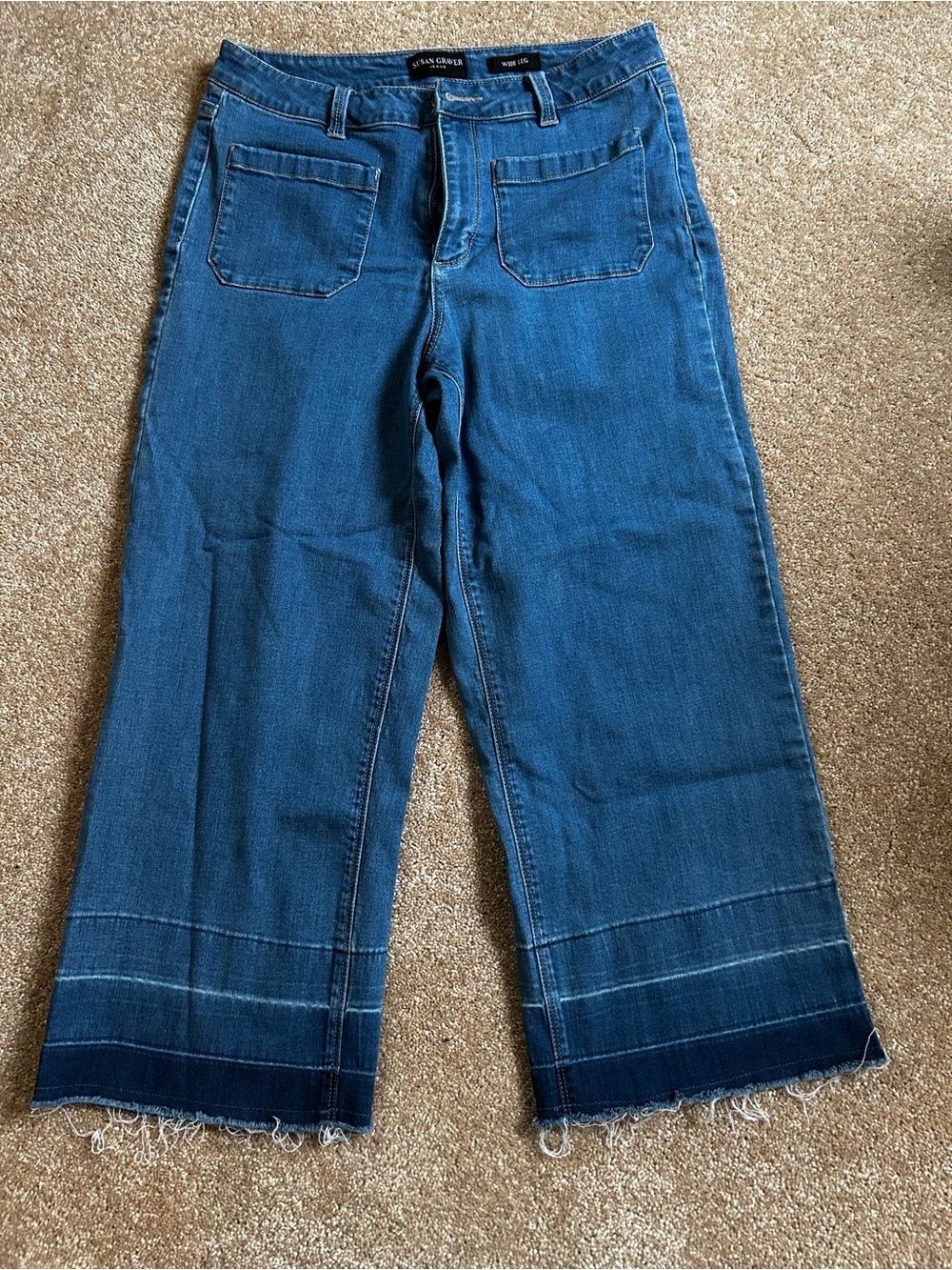 Susan Graver Mid Blue Wide-Leg Crop Jeans